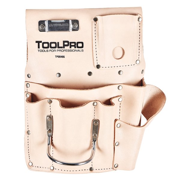 Toolpro Pouch, 8 Pocket Top Grain Leather Drywall Pouch Left Handed, Leather TP00486